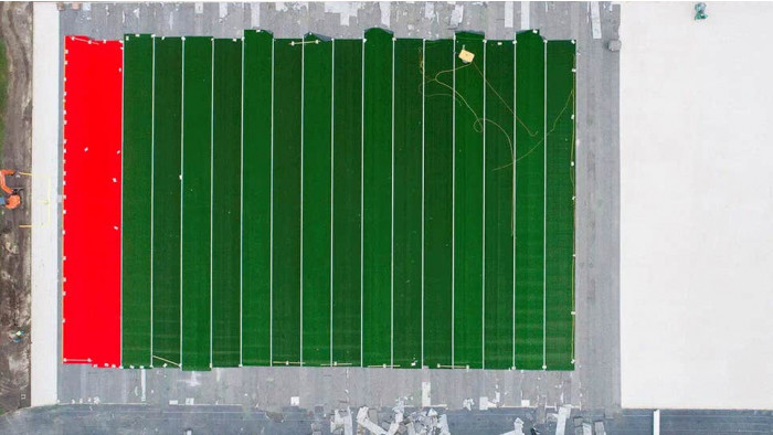 Adidas has created a sustainable American football pitch using ocean plastic waste