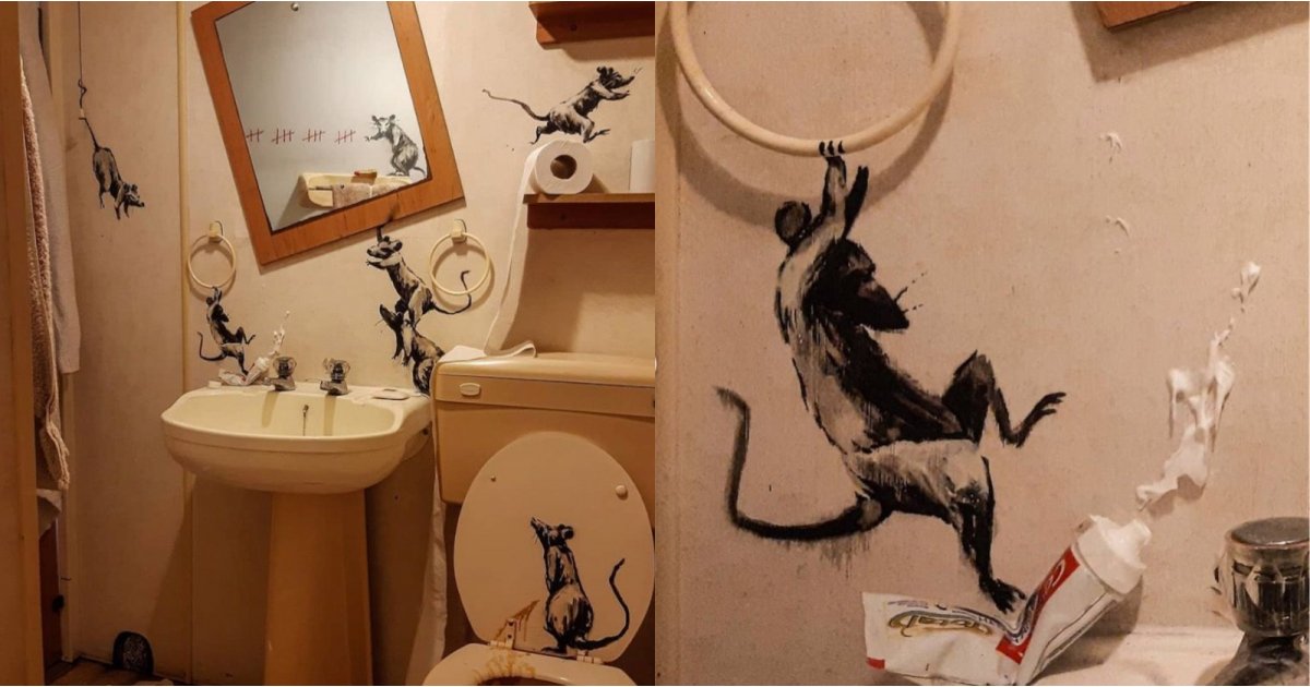 Banksy’s bathroom has his latest blank canvas