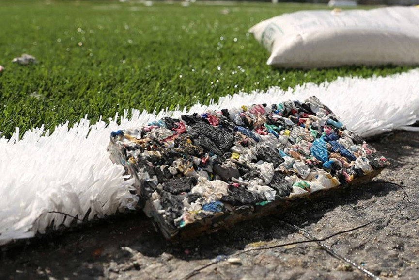 Adidas has created a sustainable American football pitch using waste plastic
